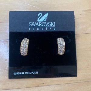 Vintage Swarovski Half Hoop Rhinestone Earrings